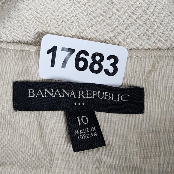 Banana Republic Shorts Womens 10 Cream Herringbone Linen Blend Pleated High Rise - Picture 9 of 11